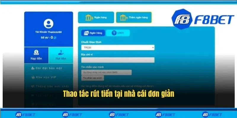 Thao tác rút tiền tại nhà cái đơn giản